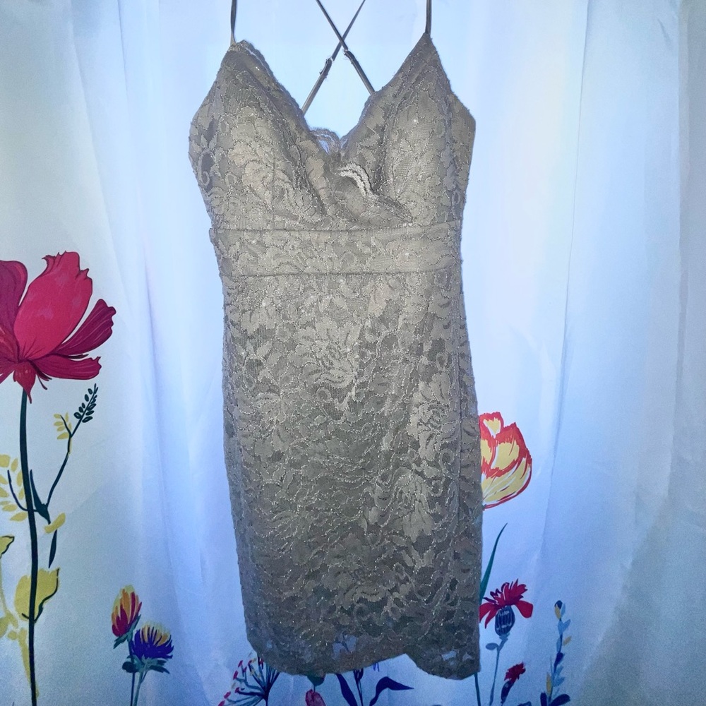 Homecoming/Formal elegant Lace Mini Dress in shimmery silver